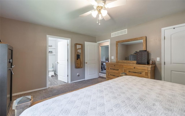 20336 Scholar Ln, Waynesville, MO 65583 - bedroom with baseboards, carpet, ensuite bathroom, and a ceiling fan
