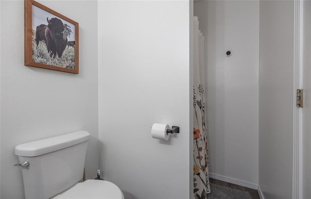 20336 Scholar Ln, Waynesville, MO 65583 - bathroom with toilet, a shower with shower curtain, and baseboards