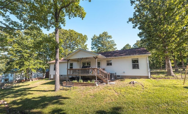 20336 Scholar Ln, Waynesville, MO 65583 - view of front of property featuring crawl space, cooling unit, a wooden deck, and stairway