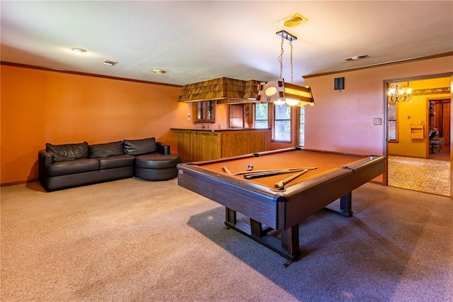 22 Greenbriar Dr, New Madrid, MO 63869 - game room with carpet floors, ornamental molding, and pool table
