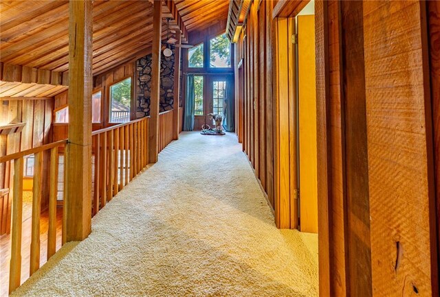 22 Greenbriar Dr, New Madrid, MO 63869 - hallway with carpet, wood ceiling, and lofted ceiling