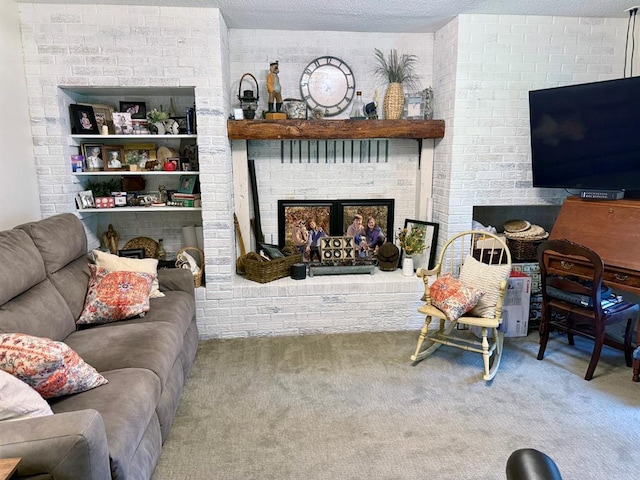 11181 Shady Ln, Dexter, MO 63841 - carpeted living room featuring a fireplace and a textured ceiling