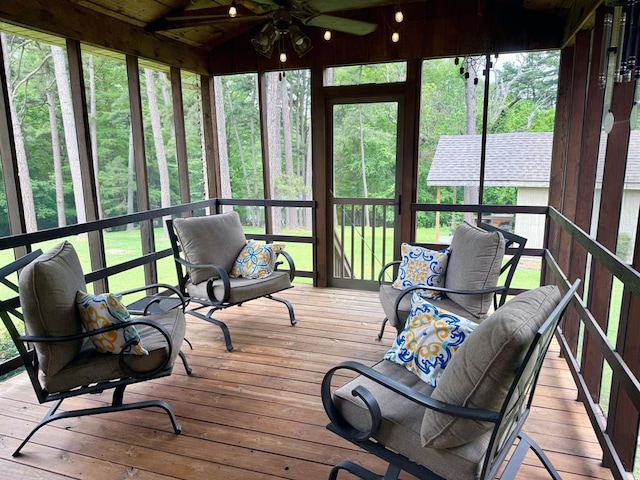 11181 Shady Ln, Dexter, MO 63841 - sunroom with a ceiling fan, healthy amount of natural light, and lofted ceiling