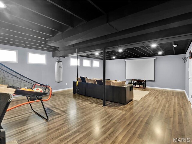1165 Nooning Tree Dr, Chesterfield, MO 63017 - cinema with baseboards and wood finished floors