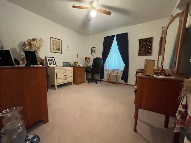 95 W Lakeview Dr, De Soto, MO 63020 - office area featuring light colored carpet, ceiling fan, and a textured ceiling