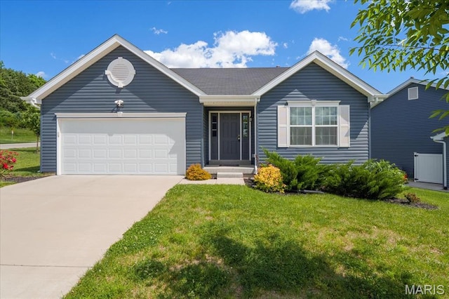 800 Boulder Crest Ct, Eureka, MO 63025 - ranch-style home with a front lawn, a garage, and concrete driveway