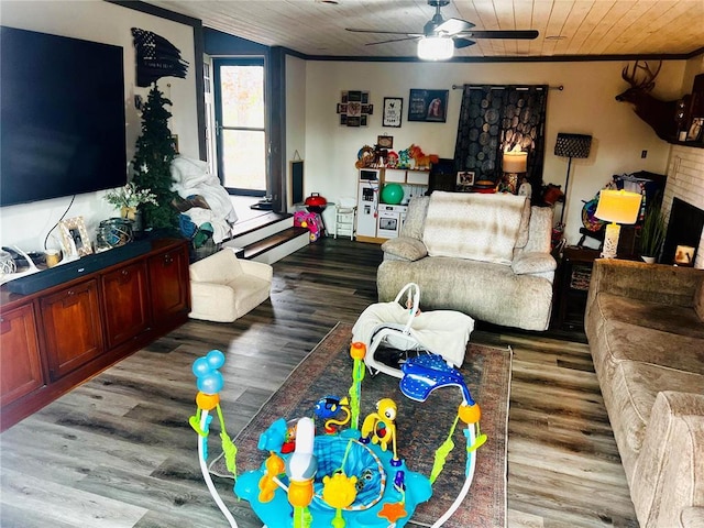 656B Watson Rd, Sullivan, MO 63080 - living room with ceiling fan, wood finished floors, and crown molding