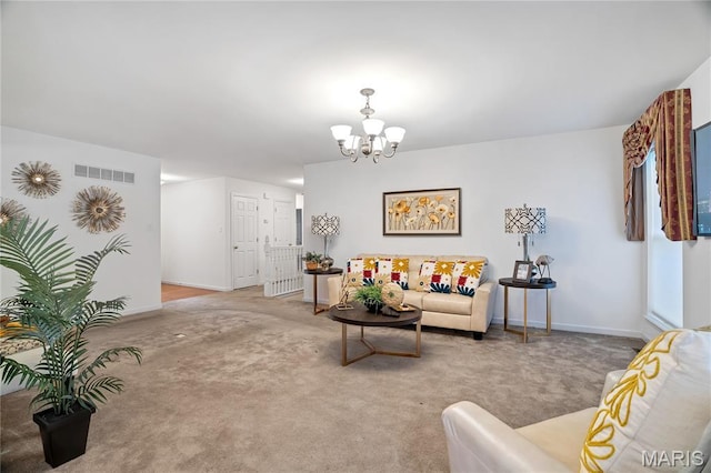 736 Berrywine Ln, Arnold, MO 63010 - carpeted living room featuring a chandelier and baseboards