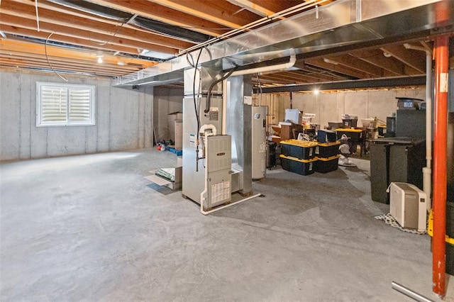 basement featuring heating unit