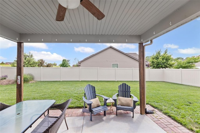 view of patio / terrace featuring ceiling fan