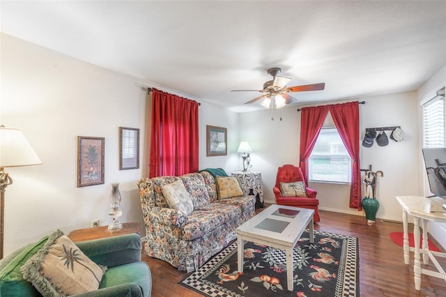700 E S Main St, Dexter, MO 63841 - living area featuring a ceiling fan, wood finished floors, and baseboards
