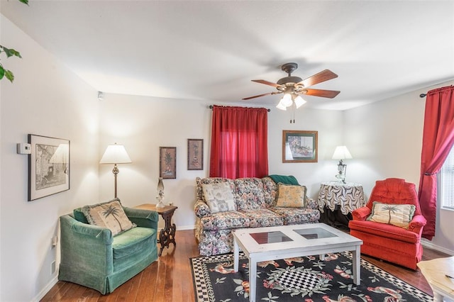 700 E S Main St, Dexter, MO 63841 - living area featuring wood-type flooring, ceiling fan, and baseboards