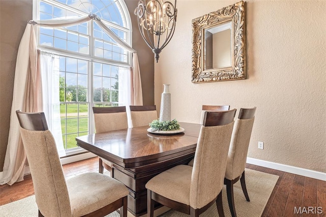 113 Riverwalk Dr, Desloge, MO 63628 - dining area featuring wood-type flooring, a chandelier, baseboards, and a textured wall