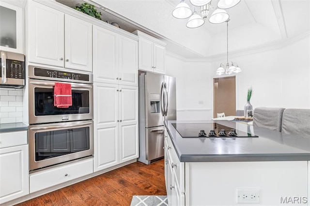 113 Riverwalk Dr, Desloge, MO 63628 - kitchen featuring stainless steel appliances, a chandelier, white cabinets, and a raised ceiling