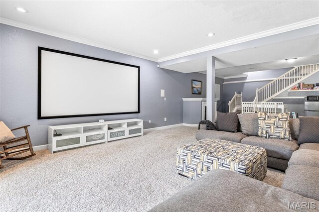 113 Riverwalk Dr, Desloge, MO 63628 - cinema featuring crown molding, baseboards, carpet flooring, and recessed lighting
