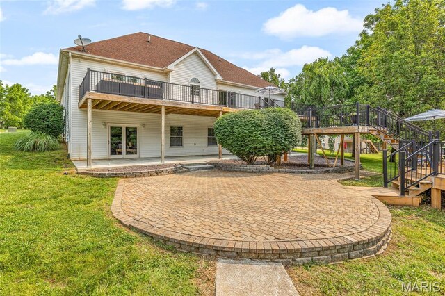 113 Riverwalk Dr, Desloge, MO 63628 - back of house with stairway, a patio area, a deck, and a yard