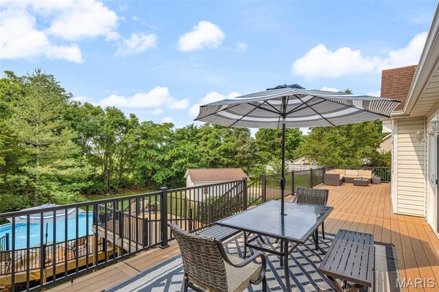 113 Riverwalk Dr, Desloge, MO 63628 - wooden deck featuring an outdoor hangout area and outdoor dining space