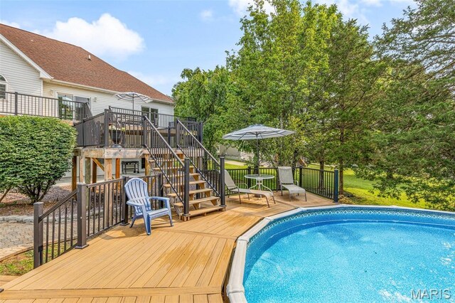 113 Riverwalk Dr, Desloge, MO 63628 - outdoor pool with a wooden deck and stairs