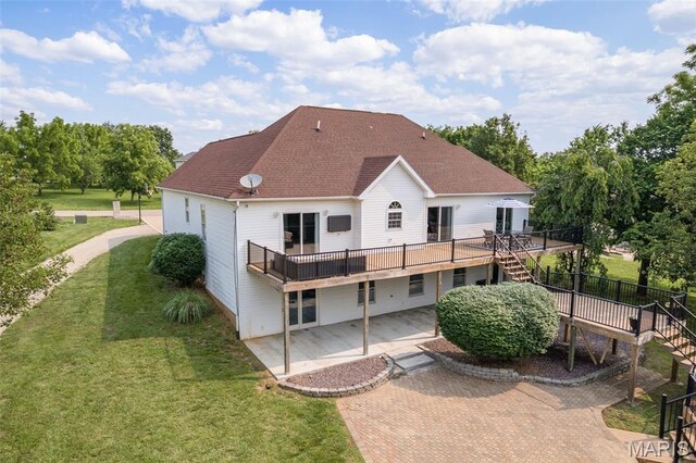 113 Riverwalk Dr, Desloge, MO 63628 - back of house featuring stairs, a patio, a deck, and a lawn