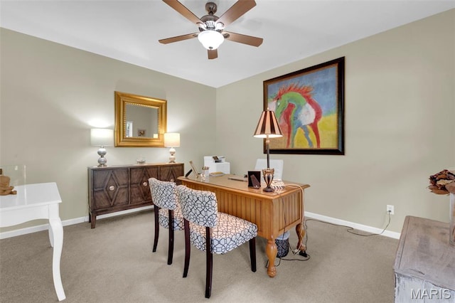2654 Breckenridge Cir, Ofallon, MO 63368 - home office featuring light colored carpet, baseboards, and ceiling fan