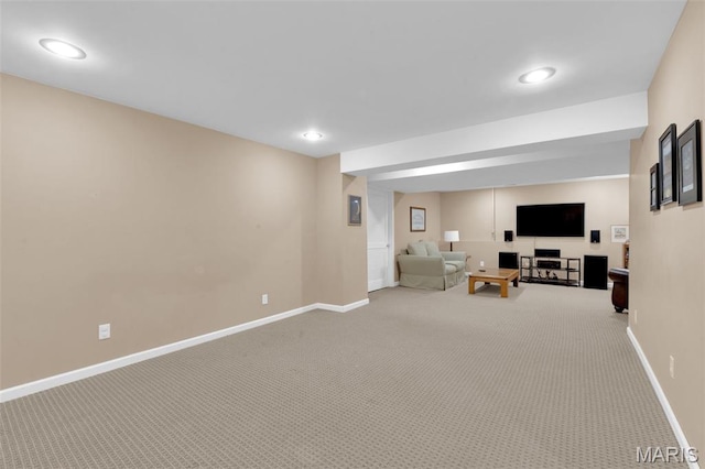 2654 Breckenridge Cir, Ofallon, MO 63368 - living room featuring baseboards, carpet, and recessed lighting