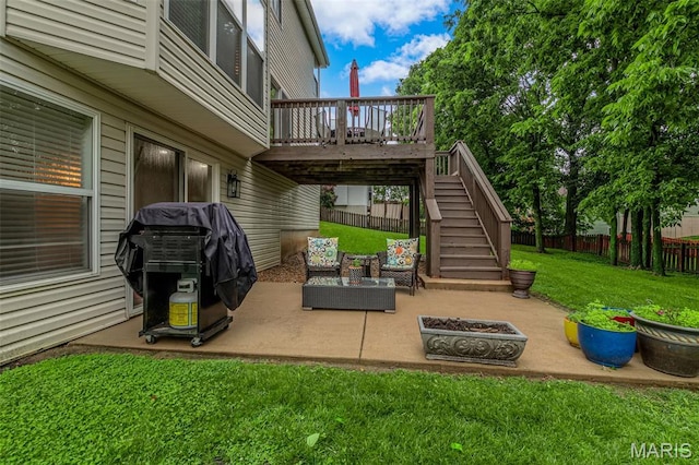 2654 Breckenridge Cir, Ofallon, MO 63368 - view of patio / terrace featuring stairs, a deck, and an outdoor fire pit