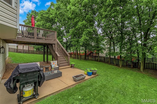 2654 Breckenridge Cir, Ofallon, MO 63368 - view of yard with stairs, a patio, and a wooden deck