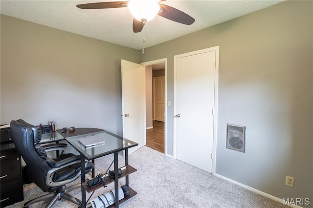 24506 State Road A, Richland, MO 65556 - office area featuring a ceiling fan, carpet flooring, baseboards, and heating unit
