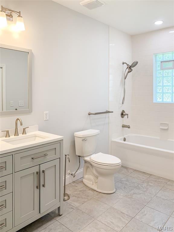 526 State St, Dupo, IL 62239 - bathroom with toilet, vanity, shower / washtub combination, and tile patterned floors