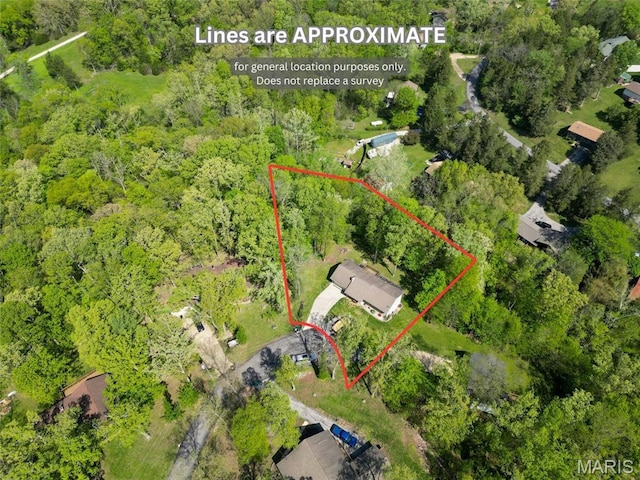 7172 Briarwood Dr, Cedar Hill, MO 63016 - view of property location with property boundaries highlighted and a heavily wooded area