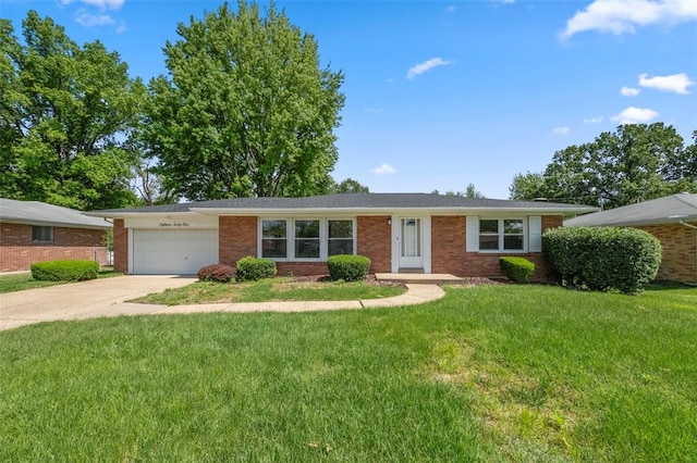 1865 Shardell Dr, Spanish Lake Township, MO 63138 - ranch-style house with a garage, driveway, brick siding, and a front yard