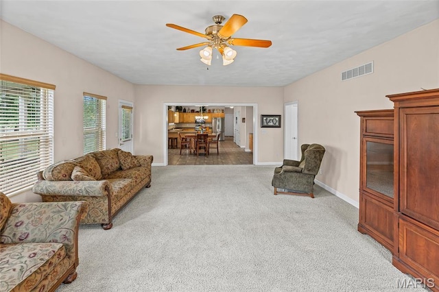 6517 Augies Way Pl, Millstadt, IL 62260 - living room with light carpet and a ceiling fan
