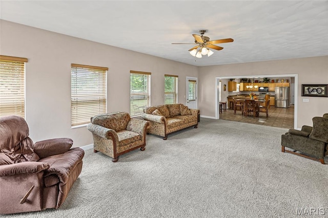 6517 Augies Way Pl, Millstadt, IL 62260 - carpeted living room featuring a ceiling fan and healthy amount of natural light