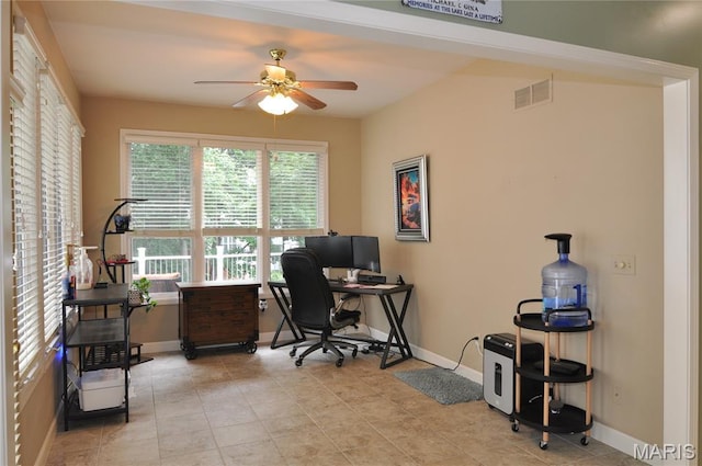 15 Eagles Way Ln, Lake St Louis, MO 63367 - office area featuring ceiling fan and baseboards