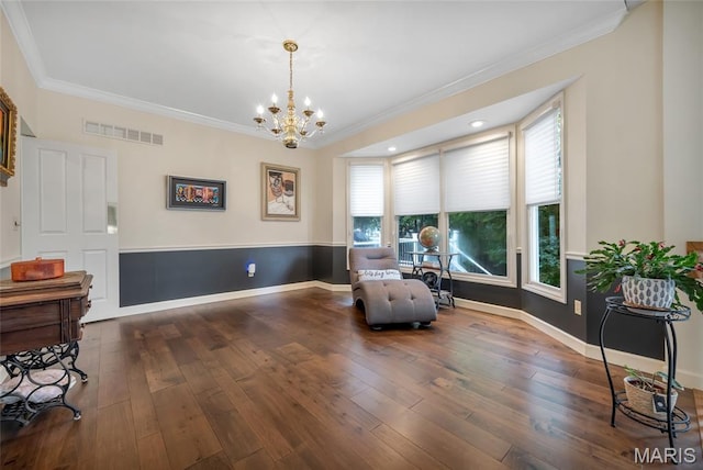 15 Eagles Way Ln, Lake St Louis, MO 63367 - sitting room featuring crown molding, a chandelier, and hardwood / wood-style flooring