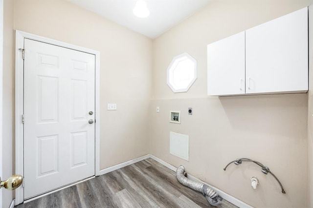 3 Wedgewood Ct, Edwardsville, IL 62025 - laundry area featuring cabinet space, hookup for an electric dryer, wood finished floors, baseboards, and hookup for a washing machine
