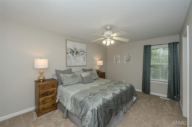 3414 Bedford Falls Dr, Wentzville, MO 63385 - bedroom with light colored carpet, baseboards, and a ceiling fan