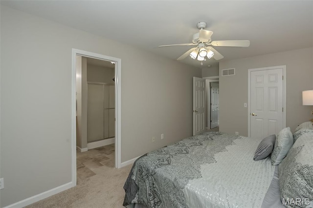 3414 Bedford Falls Dr, Wentzville, MO 63385 - bedroom with light colored carpet, baseboards, and ceiling fan