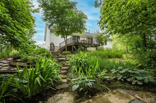 3414 Bedford Falls Dr, Wentzville, MO 63385 - back of property featuring a wooden deck and stairs