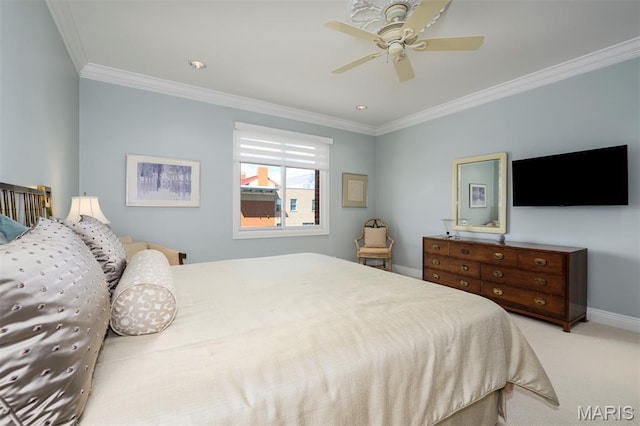 816 S Hanley Rd Unit 8C, Saint Louis, MO 63105 - bedroom with crown molding, carpet floors, and ceiling fan