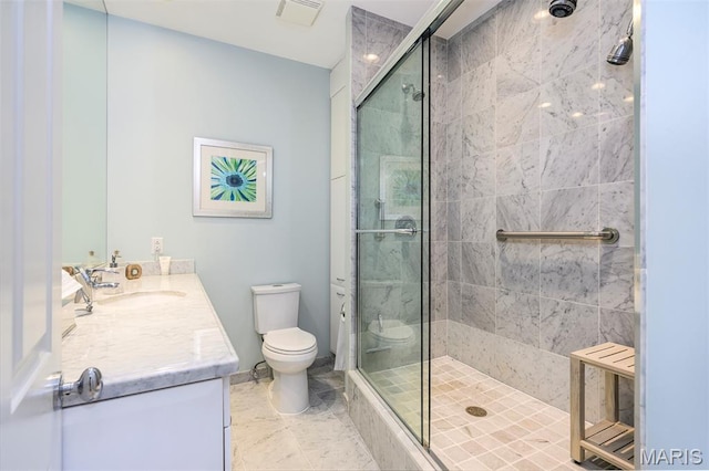 816 S Hanley Rd Unit 8C, Saint Louis, MO 63105 - full bathroom featuring vanity, a stall shower, and marble finish flooring