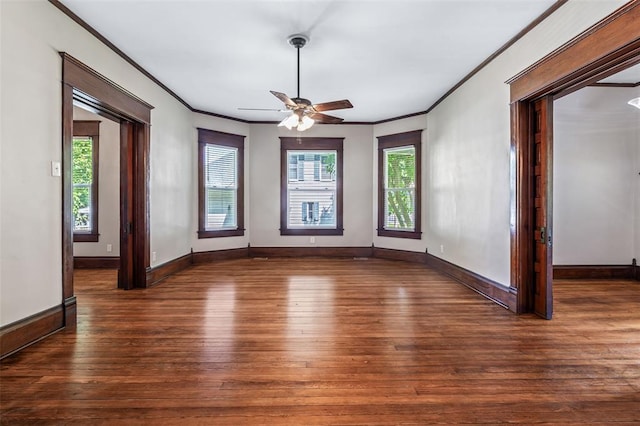 305 W 1st St, Farmington, MO 63640 - unfurnished room with crown molding, hardwood / wood-style flooring, baseboards, and a ceiling fan