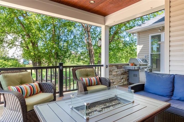 5360 Tower Hill Ct, Weldon Spring, MO 63304 - wooden deck with an outdoor living space with a fire pit and grilling area