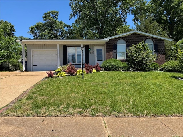 1675 Valero Ln, Fenton, MO 63026 - ranch-style home featuring a garage, brick siding, driveway, and a front yard