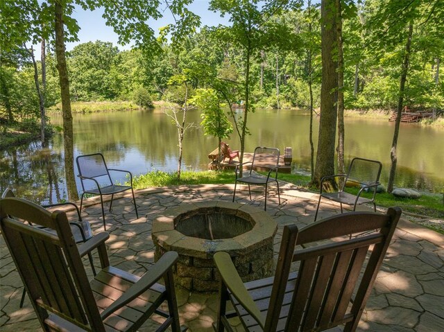 2349 Trautwein Dr, Innsbrook, MO 63390 - view of patio featuring a fire pit and a water view