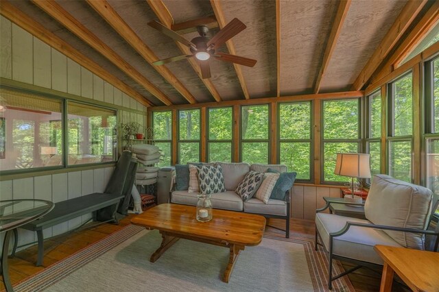 2349 Trautwein Dr, Innsbrook, MO 63390 - living area with plenty of natural light, a ceiling fan, wood finished floors, and lofted ceiling