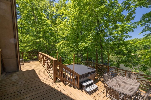 2349 Trautwein Dr, Innsbrook, MO 63390 - wooden deck with a hot tub and outdoor dining area