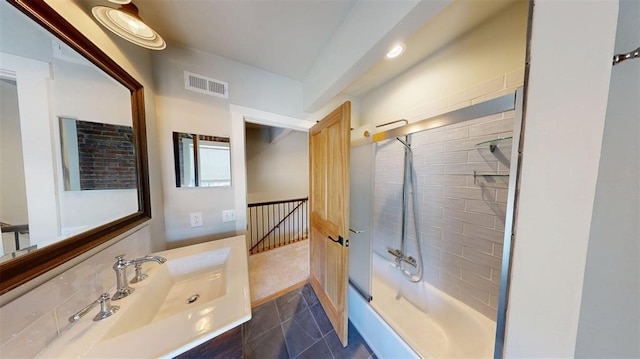 1107 N 2nd St, Saint Charles, MO 63301 - full bath with bathing tub / shower combination, vanity, and tile patterned floors
