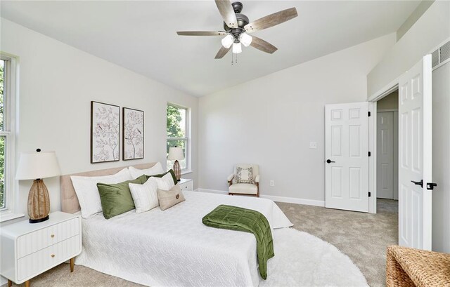 7219 Watsons Parish Dr, Ofallon, MO 63368 - bedroom with vaulted ceiling, carpet floors, a ceiling fan, and baseboards