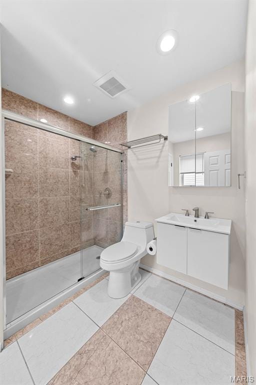 3060 Almond Tree Dr, Saint Peters, MO 63376 - bathroom featuring vanity, a shower stall, and recessed lighting